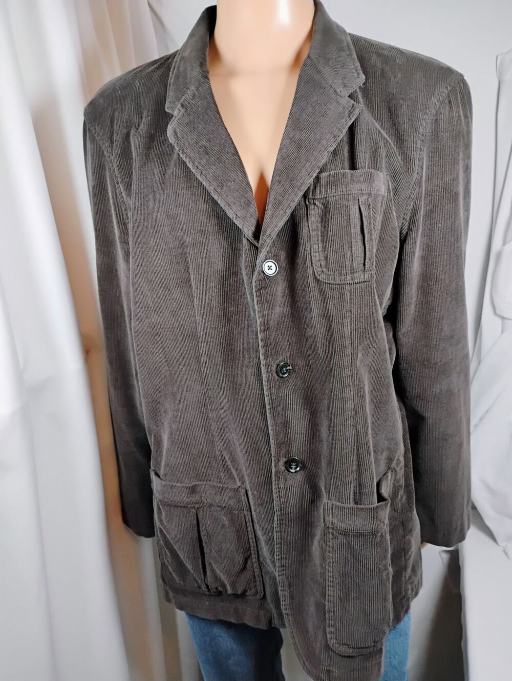 Bass Heritage XL Corduroy Blazer Brown Thin Wale 3 Button Preppy Dark Academia